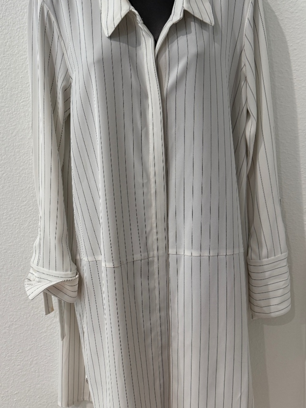 Sharagano SHIRT DRESS White & Blue Striped COLLARED BUTTON FRONT SIZE 10